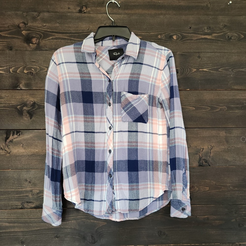 Rails Hunter Plaid Button Down Shirt Coast Apricot Cream Rayon XS Pastel